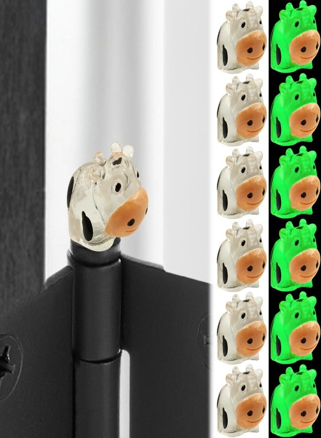 Wallertree Luminous Cow Hinge Heads Decorative Topper Set of 6 - Glow in The Dark Magnetic Hinge Head Toppers - Mini Animals Door Hinge Head Home Decoration - Image 1